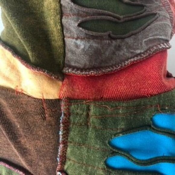 Rising International Womens Razor Cut Patchwork Hooded Jacket Sz M Zipper Boho - Picture 11 of 14